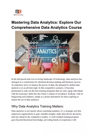 Mastering Data Analytics: Explore Our Comprehensive Data Analytics Course