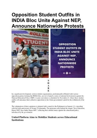 Opposition Student Outfits in INDIA Bloc Unite Against National Education Policy