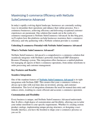 Maximizing E-commerce Efficiency with NetSuite SuiteCommerce Advanced