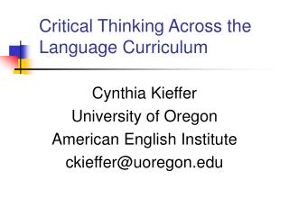 Critical Thinking Across the Language Curriculum