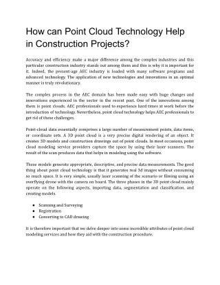 How can Point Cloud Technology Help in Construction Projects?