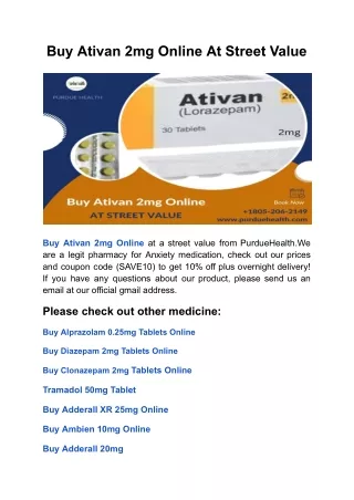 Buy Ativan 2mg Online At Street Value