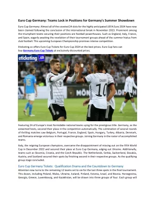 Euro Cup Germany Teams Lock in Positions for Germany's Summer Showdown