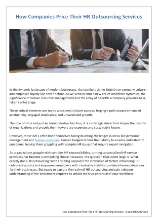 How Companies Price Their HR Outsourcing Services