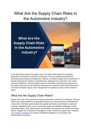 What Are the Supply Chain Risks in the Automotive Industry