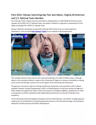Paris 2024 Olympic Swimming Gap Year Jack Aikens, Virginia All-American and U.S. National Team Member