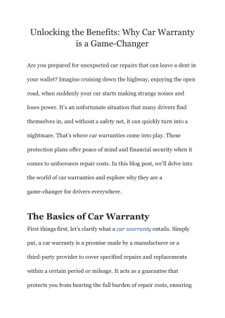 Unlocking the Benefits_ Why Car Warranty is a Game-Changer