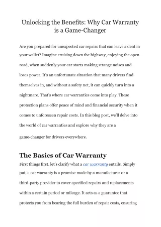 Unlocking the Benefits_ Why Car Warranty is a Game-Changer