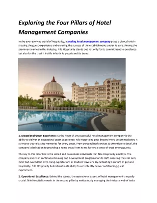 Exploring the Four Pillars of Hotel Management Companies