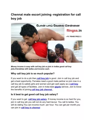 Chennai male escort joining -registration for call boy job