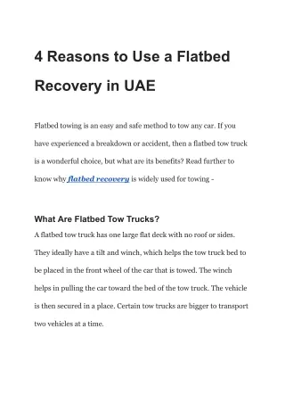 4 Reasons to Use a Flatbed Recovery in UAE