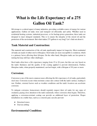 What is the Life Expectancy of a 275 Gallon Oil Tank