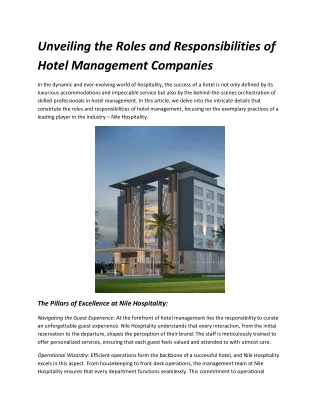 Unveiling the Roles and Responsibilities of Hotel Management Companies