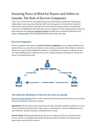 Ensuring Peace of Mind for Buyers and Sellers in Canada_ The Role of Escrow Companies