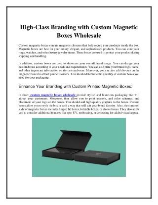 High-Class Branding with Custom Magnetic Boxes Wholesale