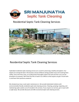 Residential Septic Tank Cleaning Services