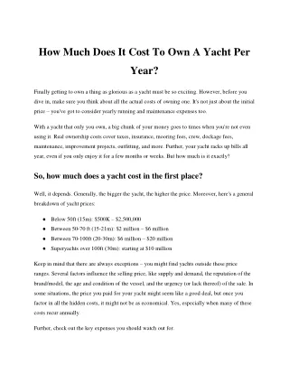How Much Does It Cost To Own A Yacht Per Year