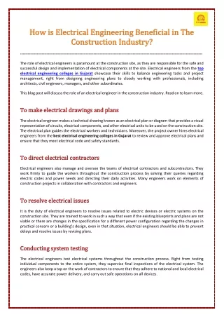 How is Electrical Engineering Beneficial in The Construction Industry