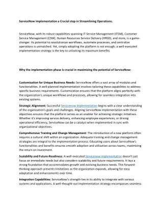 ServiceNow Implementation a Crucial step in Streamlining Operations