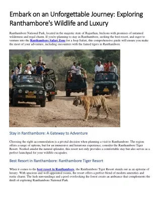 Embark on an Unforgettable Journey Exploring Ranthambore's Wildlife and Luxury