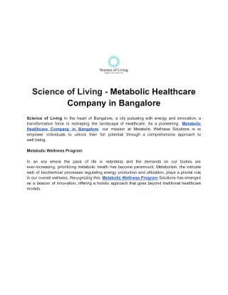 Science of Living - Metabolic Healthcare Company in Bangalore