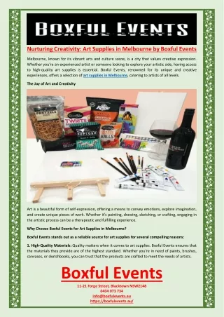 Nurturing Creativity Art Supplies in Melbourne by Boxful Events