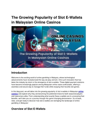 The Growing Popularity of Slot E-Wallets in Malaysian Online Casinos