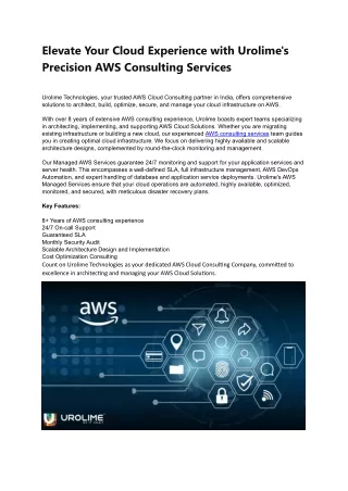 Elevate Your Cloud Experience with Urolime's AWS Consulting Services