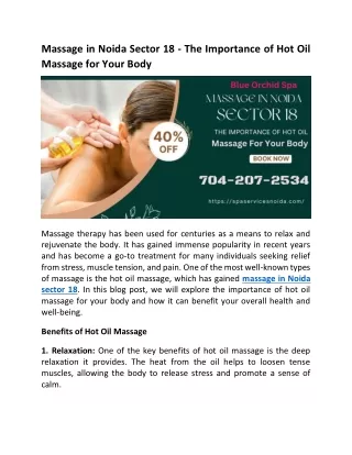 Massage in Noida Sector 18 - The Importance of Hot Oil Massage for Your Body