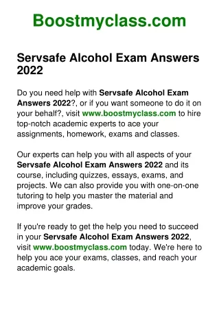 Servsafe Alcohol Exam Answers 2022