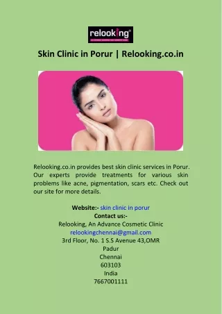 Skin Clinic in Porur  Relooking.co.in