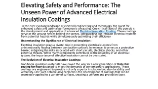Elevating Safety and Performance: The Unseen Power of Advanced Electrical Insula