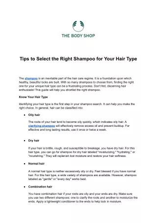 Tips to Select the Right Shampoo for Your Hair Type