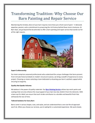 Transforming Tradition: Why Choose Our Barn Painting and Repair Service