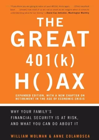 [PDF ✔Read❤ ONLINE] The Great 401 (k) Hoax: Why Your Family's Financial Security