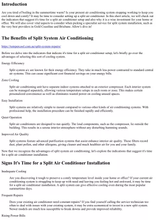 Signs that Suggest It's Time for a Split Air Conditioner Installation