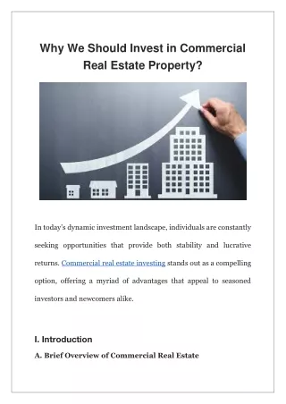 Why We Should Invest in Commercial Real Estate Property?