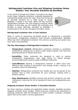 Refrigerated Container Hire and Shipping Container Dome Shelter: Your Versatile Solutions by BoxMate