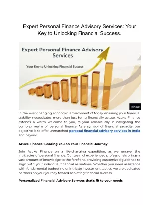 Expert Personal Finance Advisory Services: Your Key to Unlocking Financial