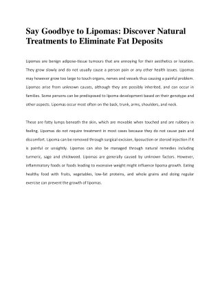 Say Goodbye to Lipomas - Discover Natural Treatments to Eliminate Fat Deposits