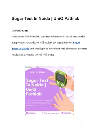 Sugar Test In Noida | UniQ Pathlab