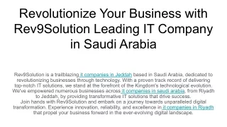 Revolutionize Your Business with Rev9Solution Leading IT Company in Saudi Arabia