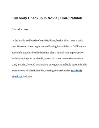 Full body checkup in Noida | Uniq pathlab