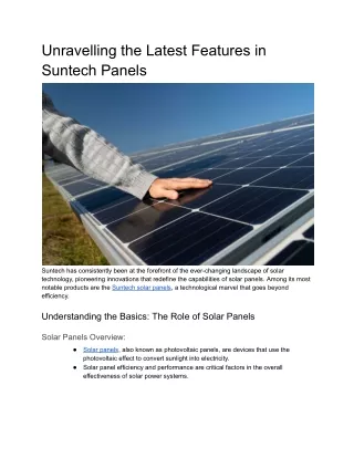 Unraveling the Latest Features in Suntech Panels