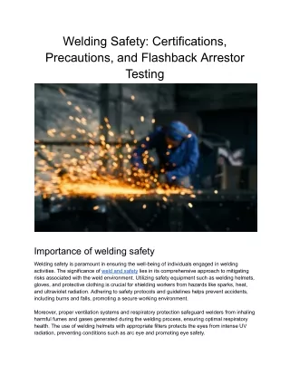 Welding Safety_ Certifications, Precautions, and Flashback Arrestor Testing