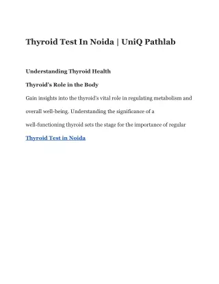 Thyroid Test In Noida | UniQ Pathlab