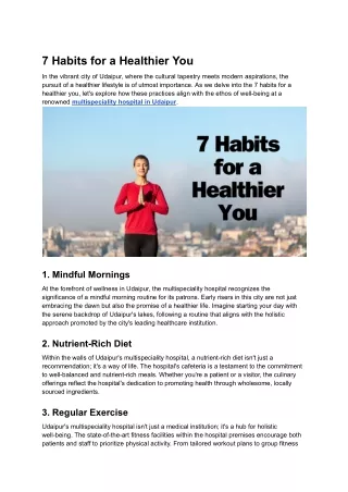 7 Habit for a Healthier You