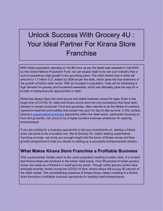 Unlock Success With Grocery 4U _ Your Ideal Partner For Kirana Store Franchise