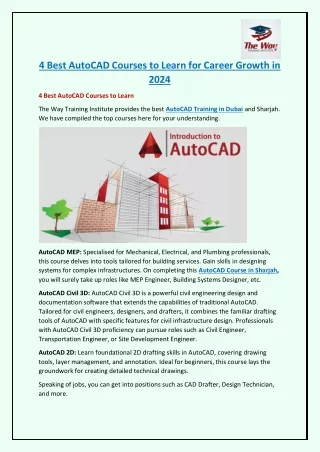 4 Best AutoCAD Courses to Learn for Career Growth in 2024