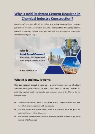 Why is Acid Resistant Cement Required in Chemical Industry Construction